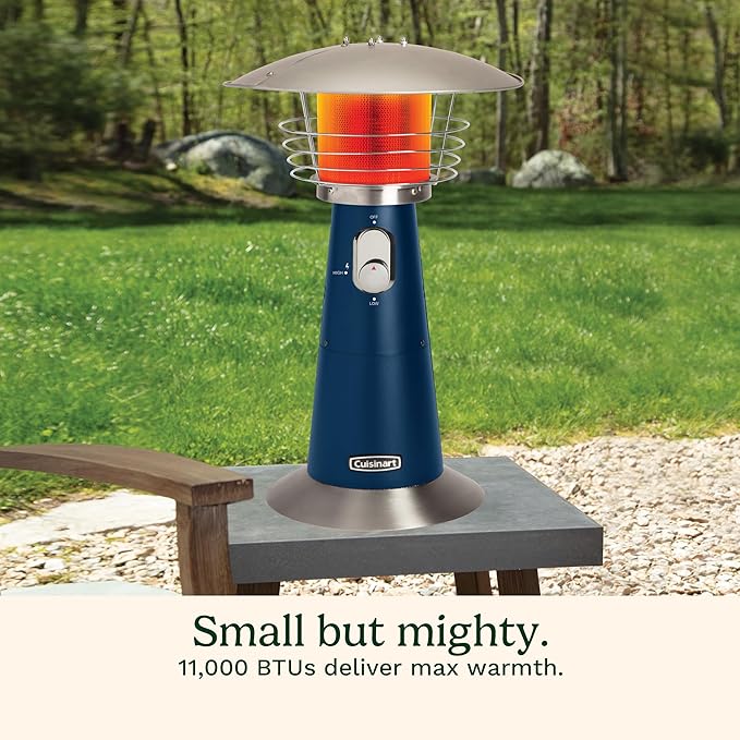 Cuisinart Portable Tabletop Patio Heater, 11,000 BTU Outdoor Propane Heater with Safety Tilt Switch and Adjustable Heat, Burner Screen Guard, 30 sq. Foot Heat Range, Navy