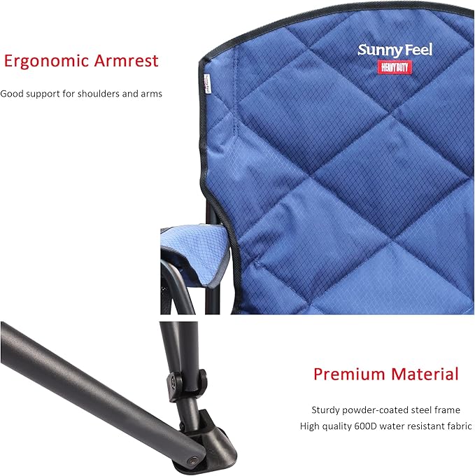 Sunnyfeel XXL Oversized Camping Chair Heavy Duty 800 LBS for Big Tall People Padded Portable Folding Quad Lawn Chairs with Armrest Cup Holder & Pocket for Outdoor/Travel/Picnic/Camp/Sports