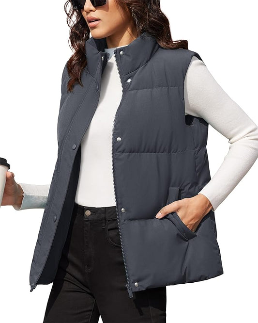 MAGCOMSEN Women's Puffer Down Vest Oversized Zip Up Outerwear Lightweight Winter Padded Gilet Jacket with Pockets