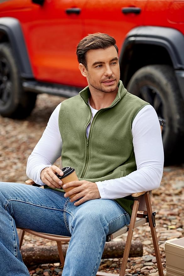 COOFANDY Mens Polar Fleece Vest Lightweight Sleeveless Jacket Warm Zip up Outerwear Vests with Zipper Pockets for Hiking