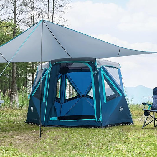 TIMBER RIDGE 4/6/8 Person Instant Pop Up Cabin Tent, Easy 60 Second Setup, Weather Resistant Camping Family Hub Tent with Rain Fly and Carry Bag for Outdoor Camping