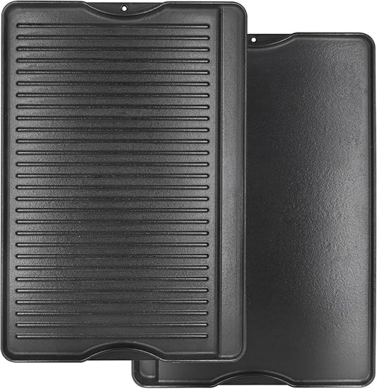 Criditpid Flat Griddle Top Plate Replacement Parts for Gas Stove, Charcoal, Electric, Propane, Gas Grill, 16” x 24” 2-in-1 Reversible Pre-Seasoned Cast Iron Cooking Griddle for Camping Tailgating.