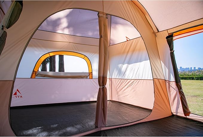 KTT Extra Large Tent 6-10-12-14 Person(A),Family Cabin Tents,2 Rooms,3 Doors and 3 Windows with Mesh,Straight Wall,Waterproof,Double Layer,Big Tent for Outdoor,Picnic,Camping,Family Gathering