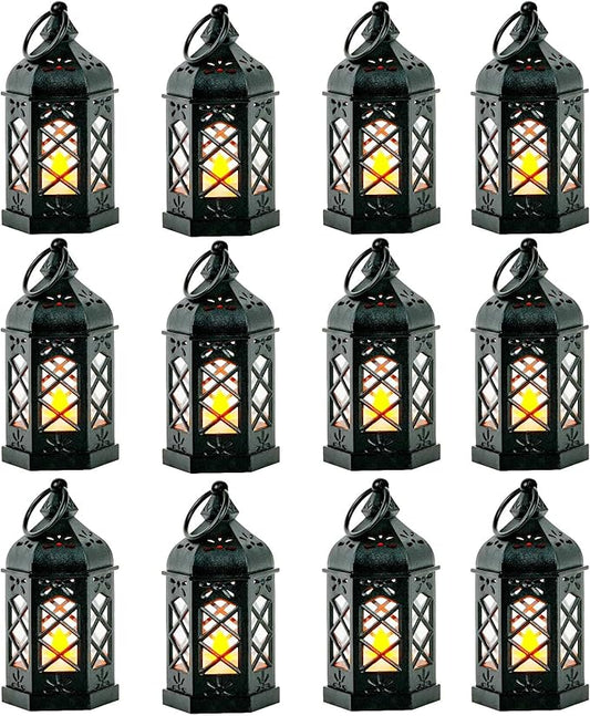 Candle Lanterns Black Lanterns Decorative Indoor Outdoor Mini Small LED Vintage Rustic Gold Hanging Farmhouse Fireplace Lantern Decor Christmas Lantern Centerpieces for Tables Decorations
