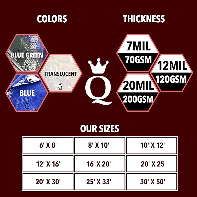 QUEEN OF TARPS | 8x10 Super Heavy Duty Tarp Waterproof, 200 GSM is 20 MIL, UV/Tear Resistant Tarp, Camping, Outdoor Furniture, Car, Tents, Painting, Firewood Protection | 8x10, Super Duty