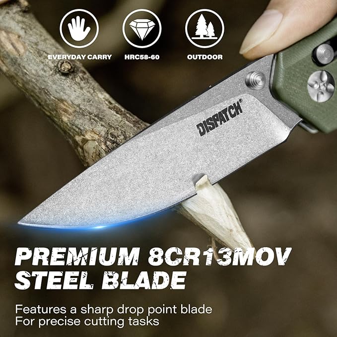 Axis Lock Folding Pocket Knife with Clip, 3.44" 8Cr13MoV Steel Drop Point Blade and G10 Handle, Crossbar Lock Knives for Men Women Camping Hiking Survival Pocketknife