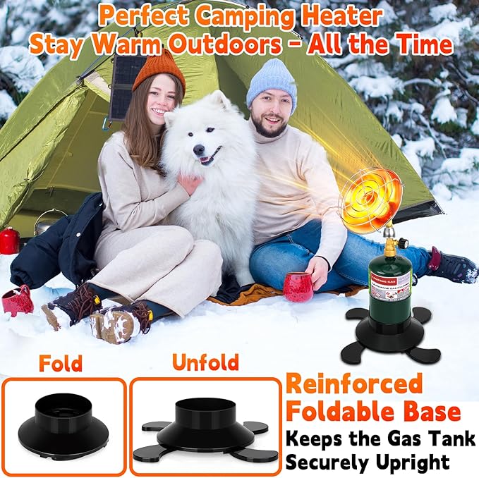 Portable Heater with Windproof USB lighter, Outdoor Space Propane Heater with Foldable Base Control Valve, Cordless Gas Tank Patio Heaters for Garage Camping Tent Hunting Fishing (Fuel Not Included)