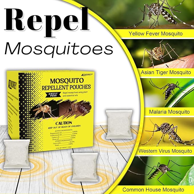 Mosquito Repellent Pouches - Outdoor, Indoor, Travel Size | 30-Day Protection, Non-Toxic & Plant-Based | Safe for Kids, Pets | Patio, Camping, Yard Defense(8 PCS)