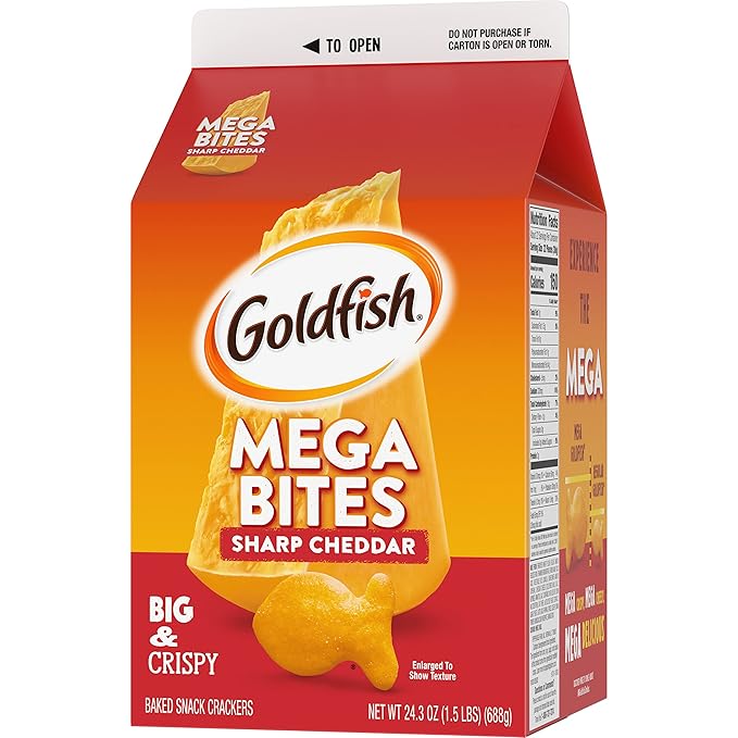 Goldfish Mega Bites, Sharp Cheddar Crackers, 24.3 Oz Carton (Pack of 2)