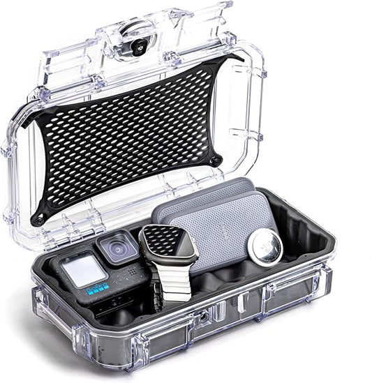 Evergreen ToughBox Tech Organizer – For Camera, Cables, Hard Drives, Compatible with GoPro etc. (Medium, Rubber Boot, Clear)
