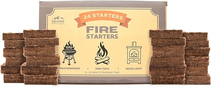 Fire Starters – 24-Pack | Non-Toxic, Odorless & Weatherproof Fire Starters for Camping, Fireplace, BBQ, Wood Stove & Grill | Easy Light, Long Burning 8–10 Minutes