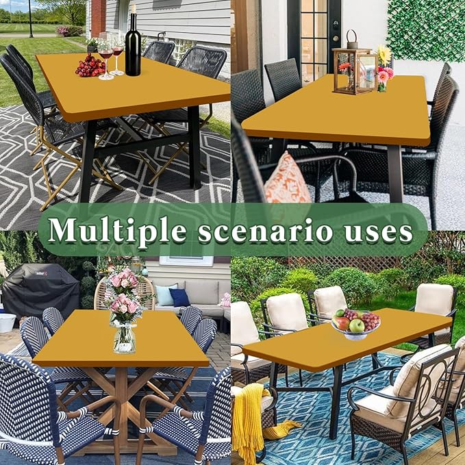 6 Pack 8 Foot Picnic Table Cover Fitted Outdoor Tablecloth for Rectangle Tables Elastic Waterproof Stretch Washable Patio Folding Spandex Table Cloth for Camping Banquet Parties (Mustard,30" x 96")