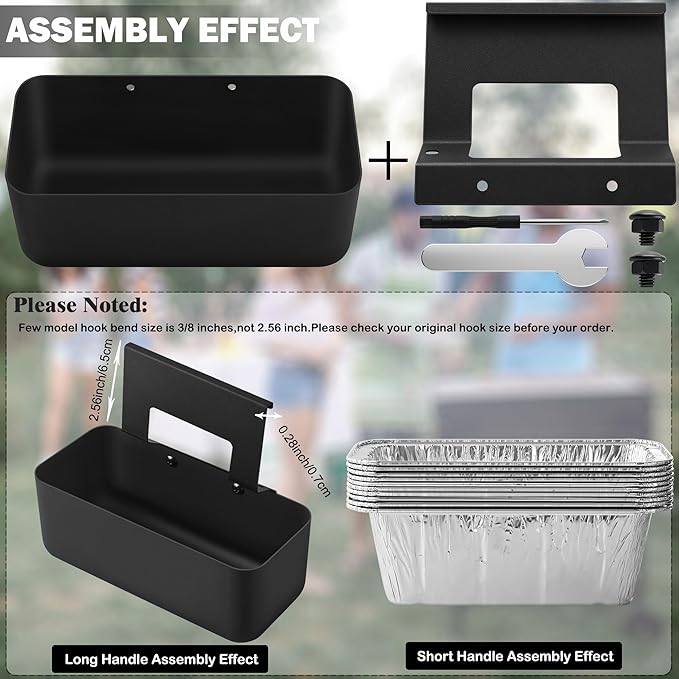Grill Grease Catcher for Blackstone Griddle with 10 Pack Grease Cup Liners Aluminum Foil Tray Pan Drip Tray Pan for 17, 22, 28 & 36 inches Griddle (Long Hook)