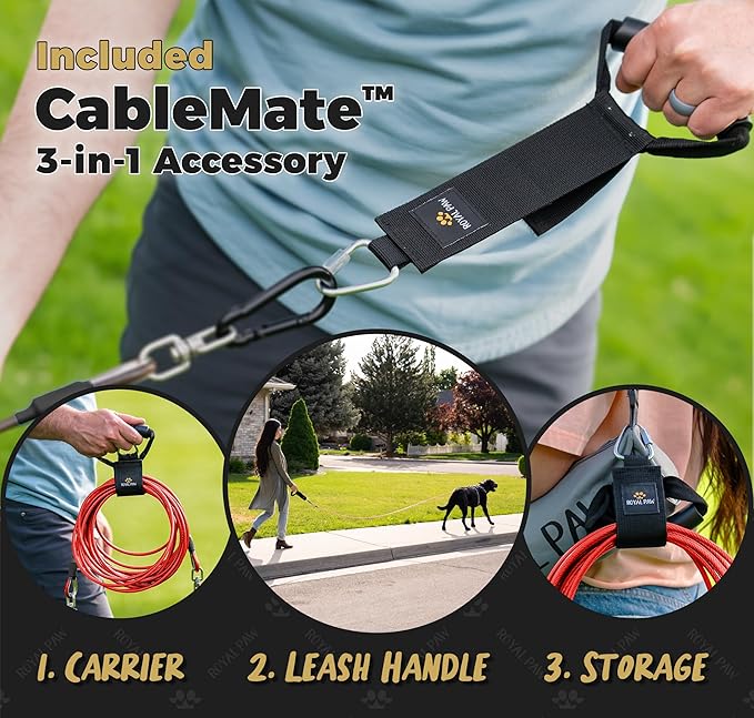 Dog Tie Out Cable - Tie Out Cable for Dogs (up to 300 lbs) - Use Dog Tie-Outs & Stakes for Outside - Best Heavy Duty Dog Leash for Large Dogs (20ft - Red Ruby)