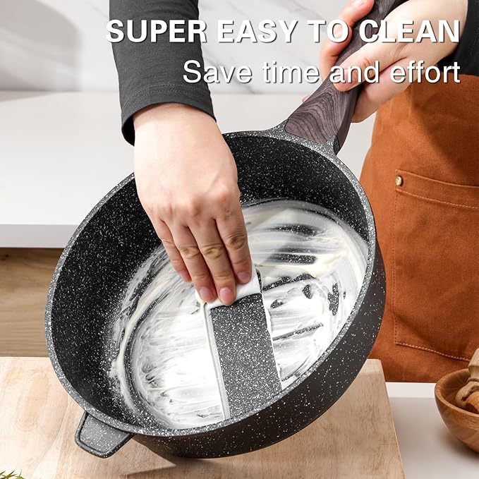 Nonstick Deep Frying Pan with Lid, 10 Inch Non Stick Skillet, Saute Pan for Cooking, Healthy Induction Cookware, PFOA Free