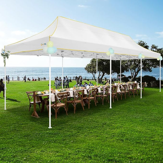 HOTEEL 10x30 Heavy Duty Pop Up Canopy Tent for Parties Event Wedding Commercial Instant Canopy with Wheeled Bag, Party Tent Waterproof UV 50+&Windproof, Upgraded Thick Hexagonal Legs, White