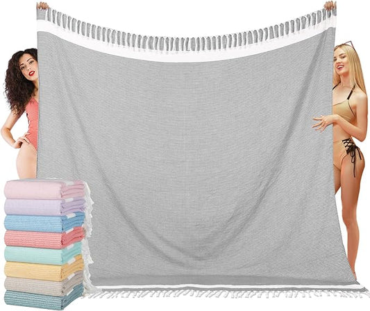 Oversized Turkish Beach Towel Blanket XXL Cotton Sandproof Towels Boho Woven Extra Large Big Sand Free Giant Throw Blankets Huge Quilt XL Picnic Camping Necessities Cloud for Adult Gifts