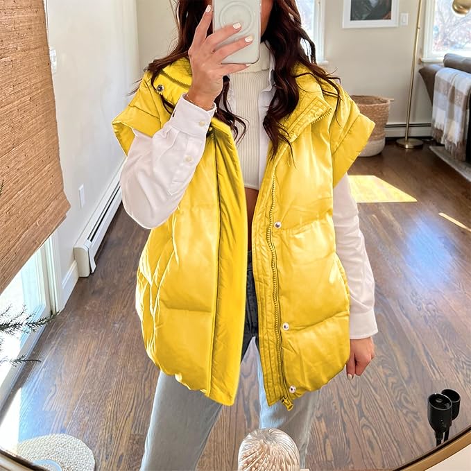 Ainangua Women's Puffer Vest Stand Collar Zipper Sleeveless Jackets Winter Lightweight Vests Warm Padded Jacket Coat