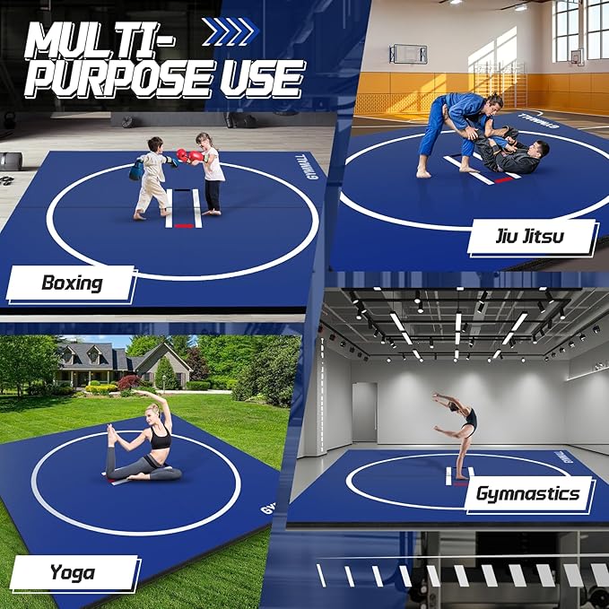 GYMMALL Wrestling Mat 10'x10'/6.6'x10' for Home Outdoor Indoor, 1.2" Thick Foldable XPE Jiu Jitsu Floor Exercise Mat for Gymnastics, PE Training, BJJ, MMA, Martial Art, Grappling, Judo, Boxing, Yoga