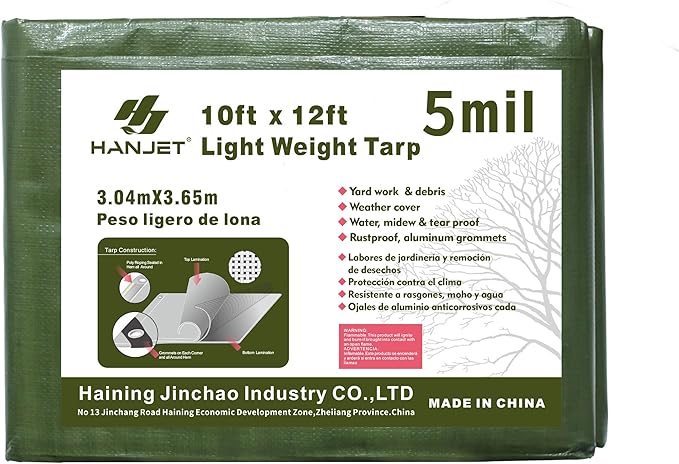 Multi Purpose Waterproof Tarp 10 x 12 Feet 5 Mil Thick Material, Waterproof, for Tarpaulin Canopy Tent, Boat, RV or Pool Cover Army Green…