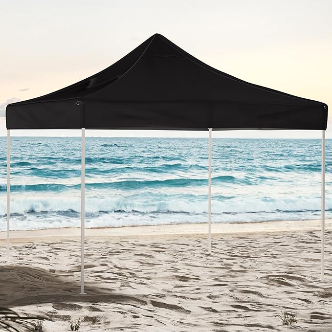 Pop Up Canopy - 10x10 ft Canopy Tent - UPF30 Beach Tent Sun Shelter - Adjustable Height EZ Up Canopy with Bag - Tents for Parties by Stalwart (Black)