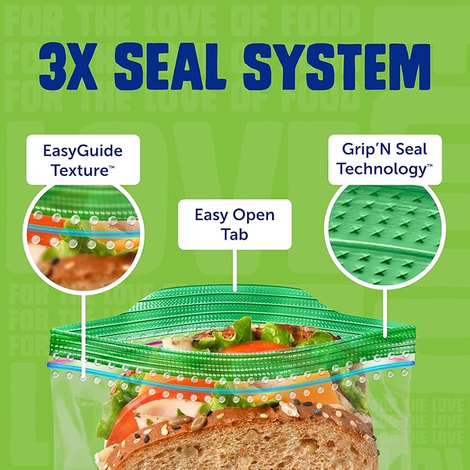 Ziploc Brand Storage Bags Variety Pack, 42ct Storage Gallon and 48ct Storage Quart with Stay Open Design, 50ct Sandwich and 50ct Snack with Grip N Seal Technology, 190ct Total