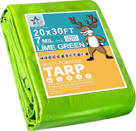 7 Mil Lime Green 20x30 Feet Tarp -Multifuctional Poly Tarp - Cover,Waterproof, UV Resistant, Weather Resistant
