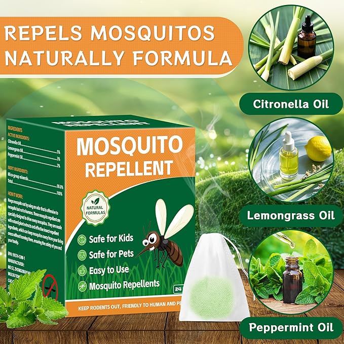 Mosquito Repellent, 24 Pack, Natural Insect Control for Indoor Outdoor, Patio, Yard, Camping (Peppermint)