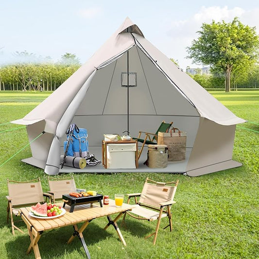9.8 * 9.8 * 6.6 FT Yurt Tent 2-4 Person Glamping Bell Tent, 4 Seasons for Camping Tents withBreathable Waterproof Design and Stove Jack, for Family Camping Outdoor Hunting Party