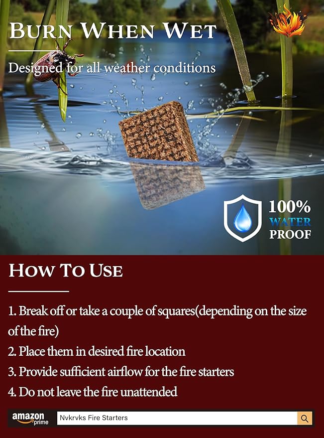 Fire Starter Squares 192, Natural & Odourless FireStarters Cubes for Campfire, Fireplace, Chimney and Barbecue, Water Resistant, Easy to Ignite, Safe Camping Accessories