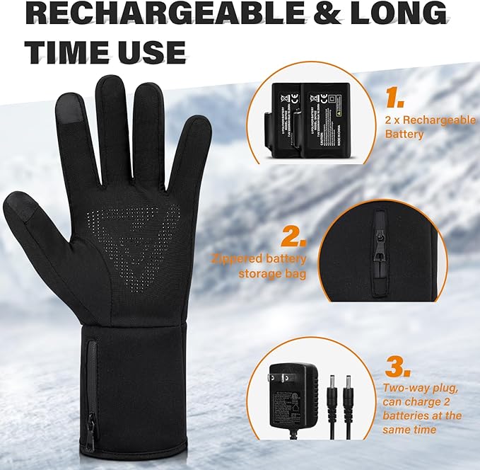 V.Step Heated Gloves for Men Women Rechargeable, Winter Gloves Electric Heated Glove Liners for Work, Skiing, Cycling