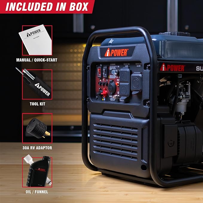 A-iPower 4600W RV-Ready Quiet Portable Inverter Generator Gas Powered, Ultra-lightweight Open Frame Power Supply for Tailigating/Home Backup, CO Sensor