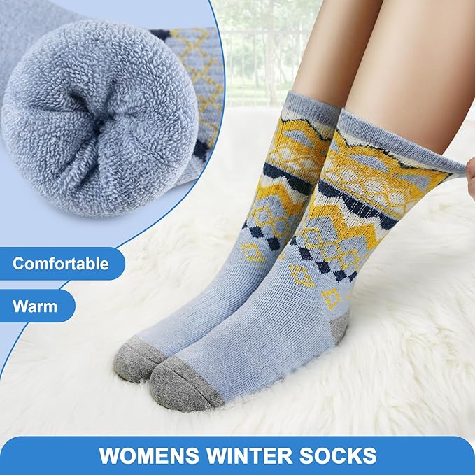 SIMIYA 5 Pairs Merino Wool Socks for Women Winter Thick Warm Hiking Socks Women Thermal Crew Cushion Socks