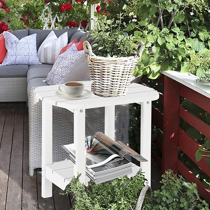 LZRS Double Adirondack Side Table, Outdoor Side Tables, End Tables for Patio, Backyard,Pool, Indoor Companion, Easy Maintenance & Weather Resistant(White)