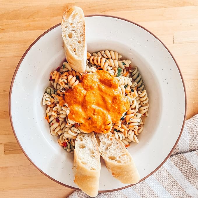 MORA Ceramic Wide Rimmed Soup Bowl 25oz, Set of 4 - For Pasta, Italian, Spaghetti, Dipping Bread, Fancy Dinner etc. Large Plate/Bowls Hybrid For Everyday & Restaurant Use, Large Flat Rim - Vanilla