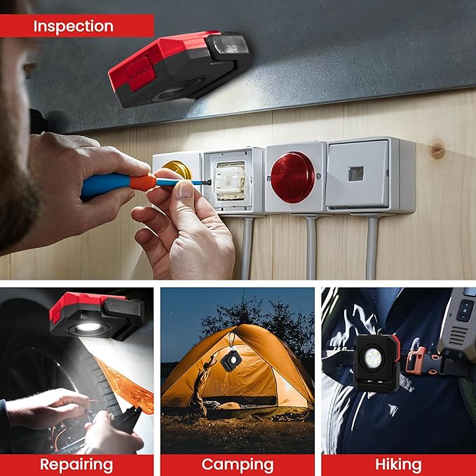 2 Pcs Mini Rechargeable LED Work Light, 550 Lumens Magnetic Flashlight Keychain Lights with Rotatable & Magnet Base Portable Mechanic Light for Car Repairing Outdoors Camping, Black & Red