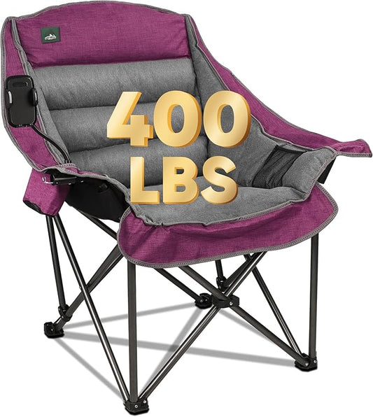 Northroad Oversized XL Padded Camping Chair w/Cell Phone Holder, Large Camp Lounge Chair, Foldable Lawn Chair w/Cup Holder,Carry Bag for Outdoor Hiking, Beach, Picnics, Heavy-Duty 400-lbs Capacity