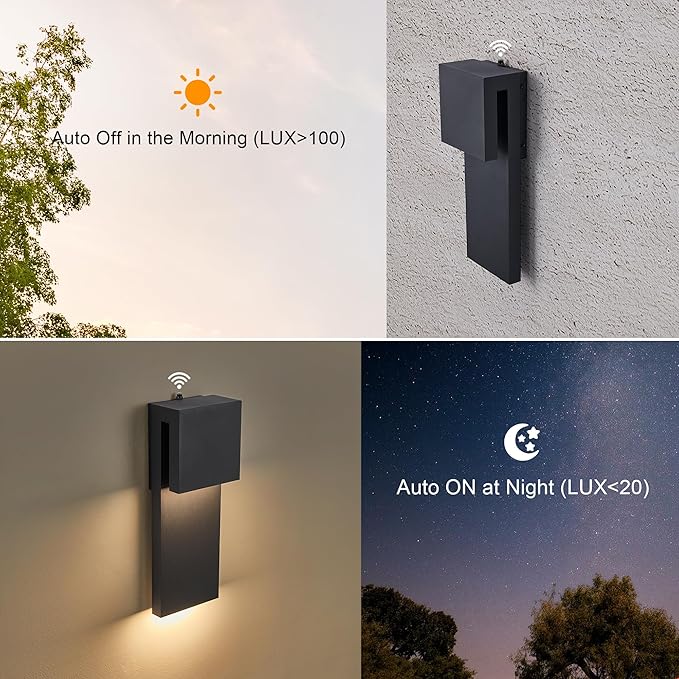 Dusk to Dawn Outdoor Lighting Fixture Wall Mount,Modern Integrated LED 2-Light 17W, Exterior Sensor Front Porch Light,Textured Black,Anti Rust Outside Wall Lights for House,Doorway,Garage