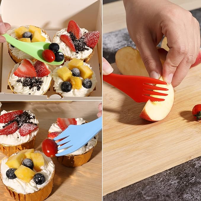 30Pcs Plastic Sporks Tritan Sporks 3 in 1 Travel Fork for Camping, Travel, Home, Restaurant (7 Inch)