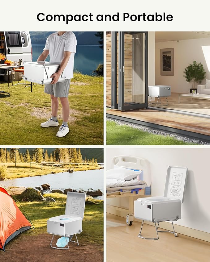 Smart Dry Flush Toilet [Odorless, One-click Automatic Waste Disposal, Self Contained] Portable Waterless Toilet for RV, Car Travel, Vans, Boats, Tiny Homes, Campsite - Loo Seal Series