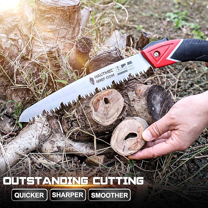 HAUTMEC 9" Pruning Hand saw, Pro Folding Saw of Sharp Stone Serie, SK5 Blade, Precision Hardened Triple-cut Teeth, Deep Gullets for Swift Chip HT0304