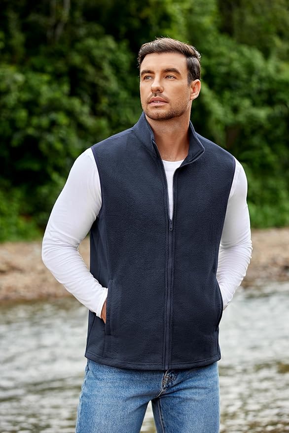 COOFANDY Mens Polar Fleece Vest Lightweight Sleeveless Jacket Warm Zip up Outerwear Vests with Zipper Pockets for Hiking