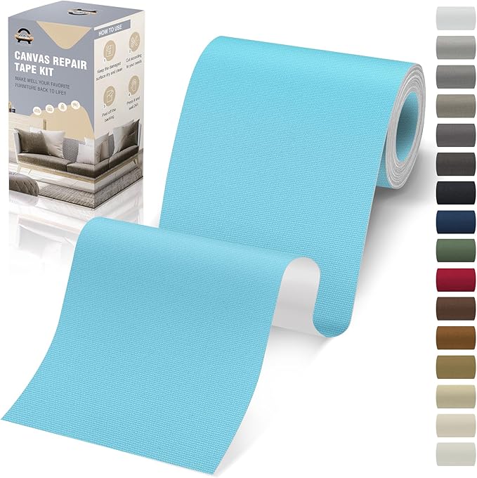 OAZ 4 x 79 inch Canvas Repair Patches Canvas Fabric Patch Self-Adhesive Canvas Repair Tape Waterproof Outdoor Gear Repair Patch Kit for Boat Cover Awning Sofa Chair Couch Tent Bag (Blue)