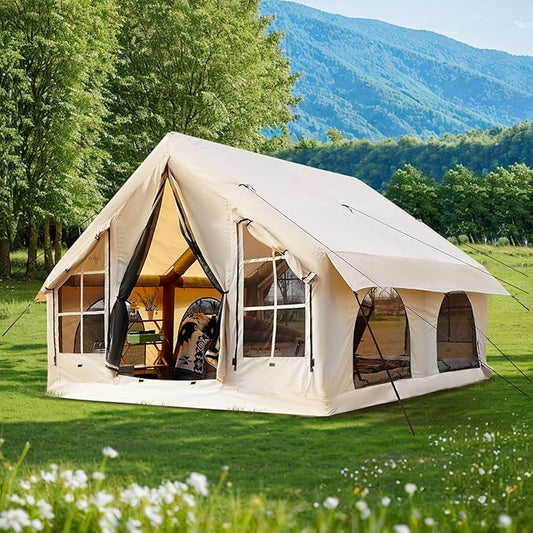 2025 Upgraded Waterproof Inflatable Camping Tent, Large Blow-Up Air Tent, No Assembly Needed Luxury Glamping House, Oxford Fabric