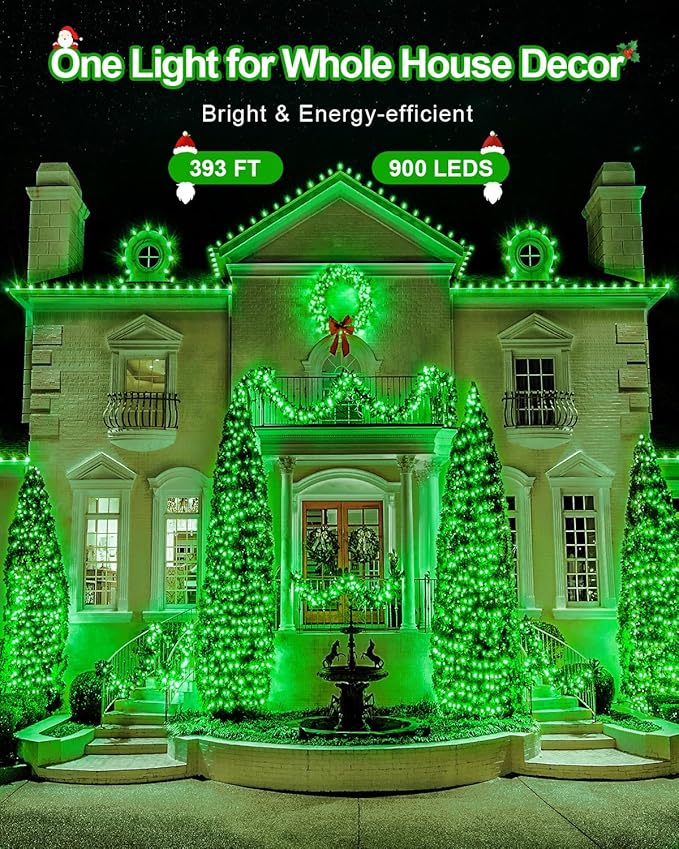 355FT 900LED LED Christmas Lights, Extra Long Outdoor String Lights Waterproof, Timer & Memory, 8 Modes Dimmable Plug in Fairy for Outside Tree Wedding Patry Green