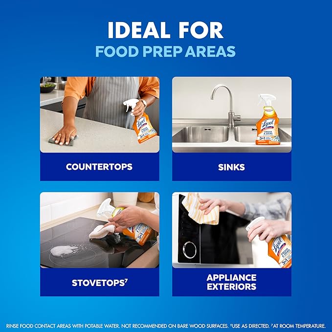 Lysol Pro Kitchen Spray Cleaner and Degreaser, Antibacterial All Purpose Cleaning Spray for Kitchens, Countertops, Ovens, and Appliances, Citrus Scent, 22oz (Pack of 4)