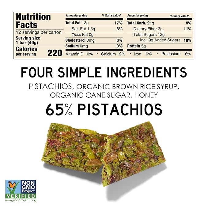 South 40 Snacks Crunchy Pistachio Bar, Just 4 Ingredients, Touch of Honey (40g Bar, Pack of 12)