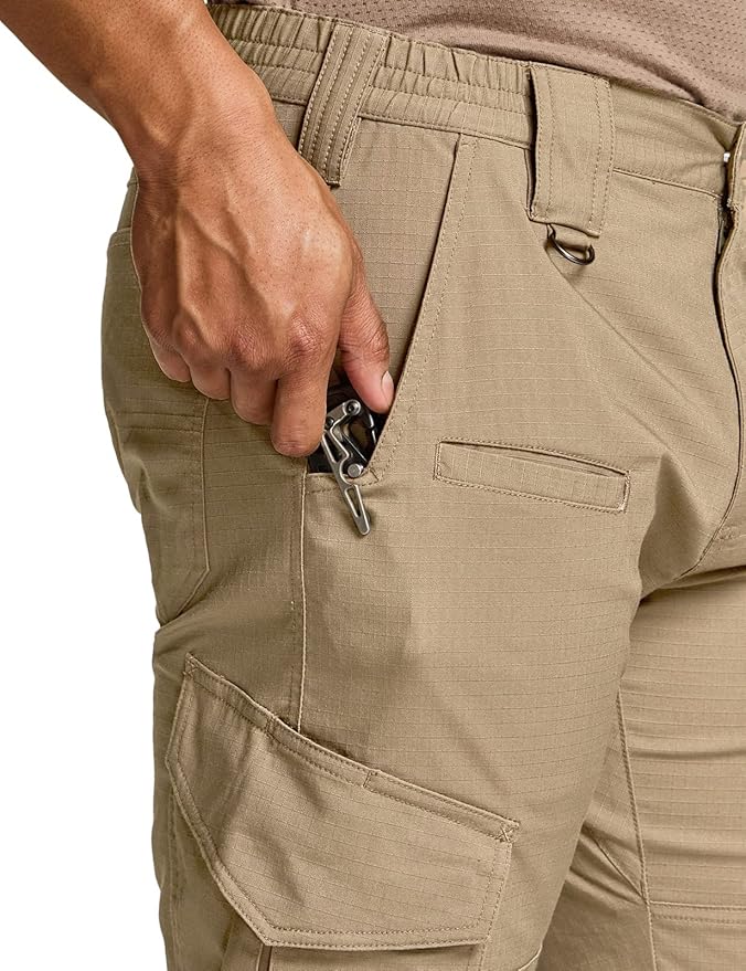 CQR Men's Flex Ripstop Tactical Pants, Water Resistant Stretch Cargo Pants, Lightweight EDC Hiking Work Pants