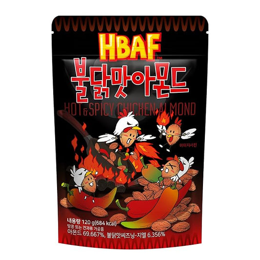 [Official Gilim HBAF] Korean Seasoned Hot Spicy Chicken Almonds Nut Protein Snack | Nutritious & Gluten Free | School, Work, Trip snack | Pre-workout Snack (Spicy Buldak, 1x120gram pack)