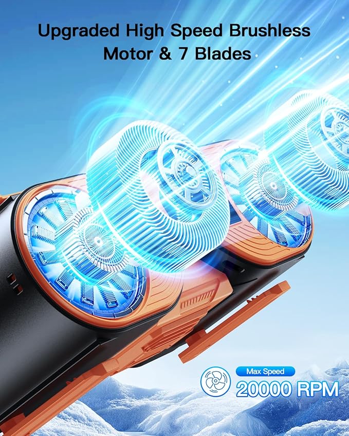 Andwing Portable Waist Fan Rechargeable, Detachable Dual Motors Personal Fans 5 Speeds 20000RPM Strong Airflow, 10000mAh 24H Runtime, Portable Neck Fan, Waist Belt Clip Fan (Black&Orange)